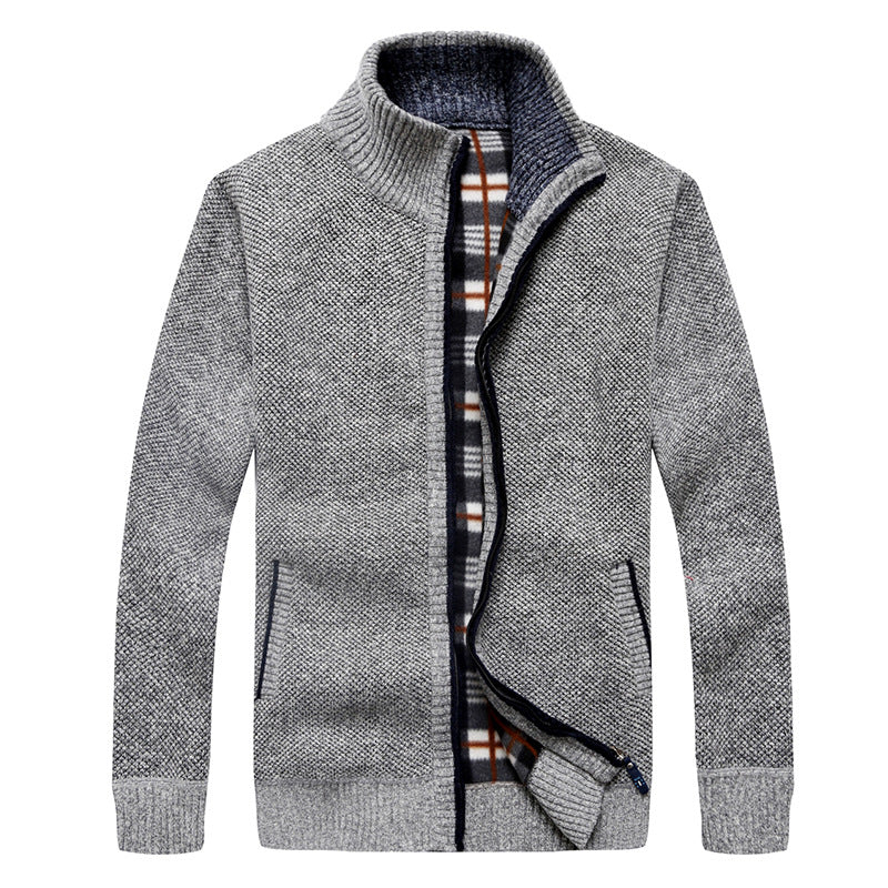 Men's knit cardigan with fleece lining, stand-up collar, and zip Mune Fashion