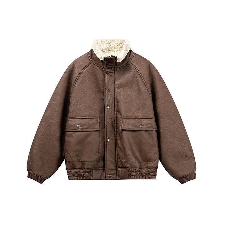 Men's short-cut velour blouson with sherpa collar and utility patch pockets Mune Fashion