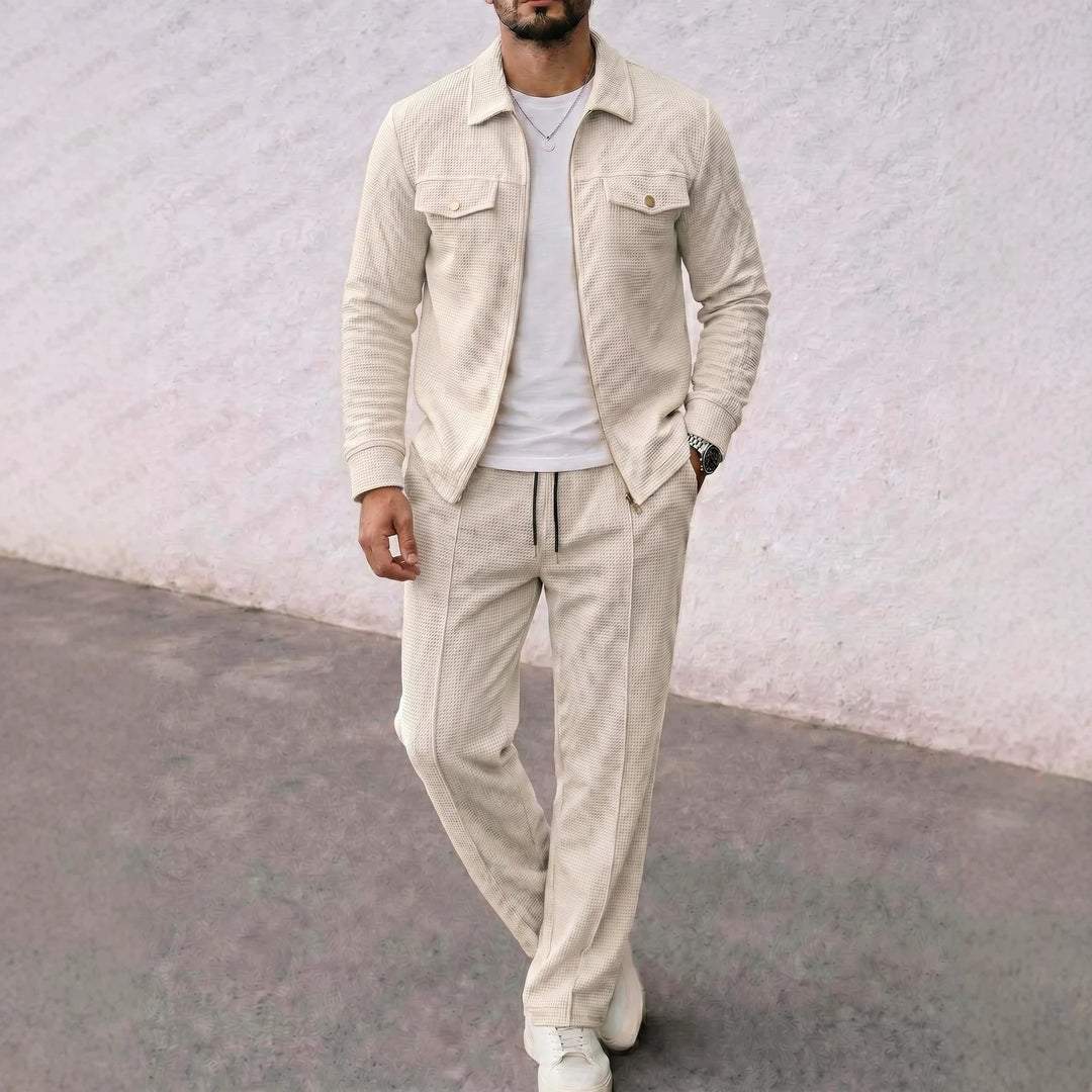 Men's structured zip jacket with waffle texture chest flap pockets and full-length zipper Mune Fashion