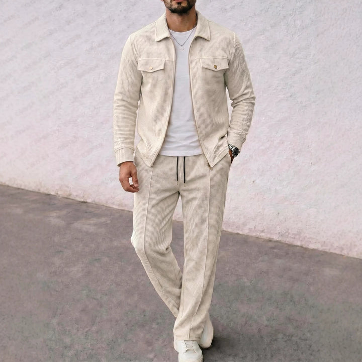 Men's structured zip jacket with waffle texture chest flap pockets and full-length zipper Mune Fashion