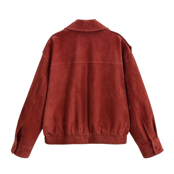 Women's short jacket made of suede in an oversized cut with a double-breasted button placket Mune Fashion