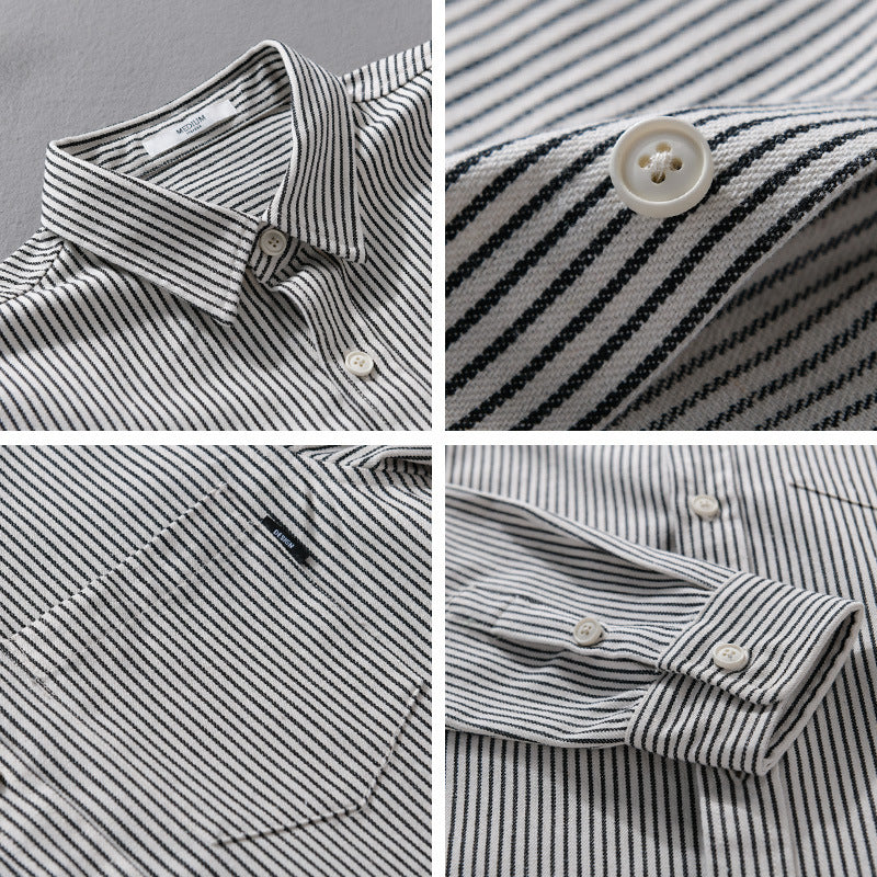 Men's lightweight pinstripe shirt in layering overshirt style with a Kent collar and patched chest pocket Mune Fashion
