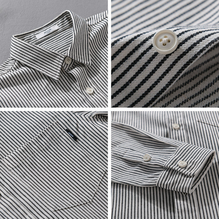 Men's lightweight pinstripe shirt in layering overshirt style with a Kent collar and patched chest pocket Mune Fashion