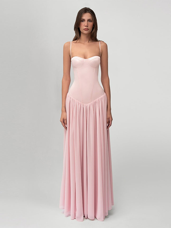 Women’s shaping bustier evening dress with pre-shaped corset construction and wide chiffon flared skirt Mune Fashion