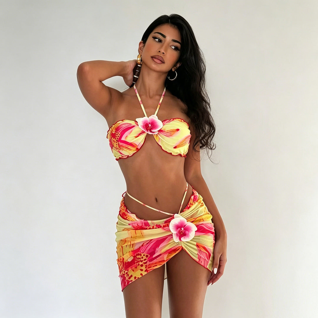 Women’s Bandeau Bikini with Floral Wrap Skirt Mune Fashion