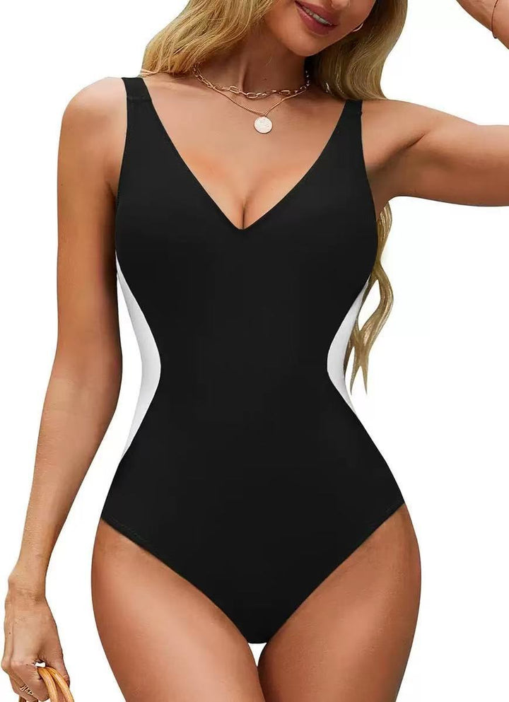 Women's One-Piece Swimsuit with V-Neck and Color Effects Mune Fashion