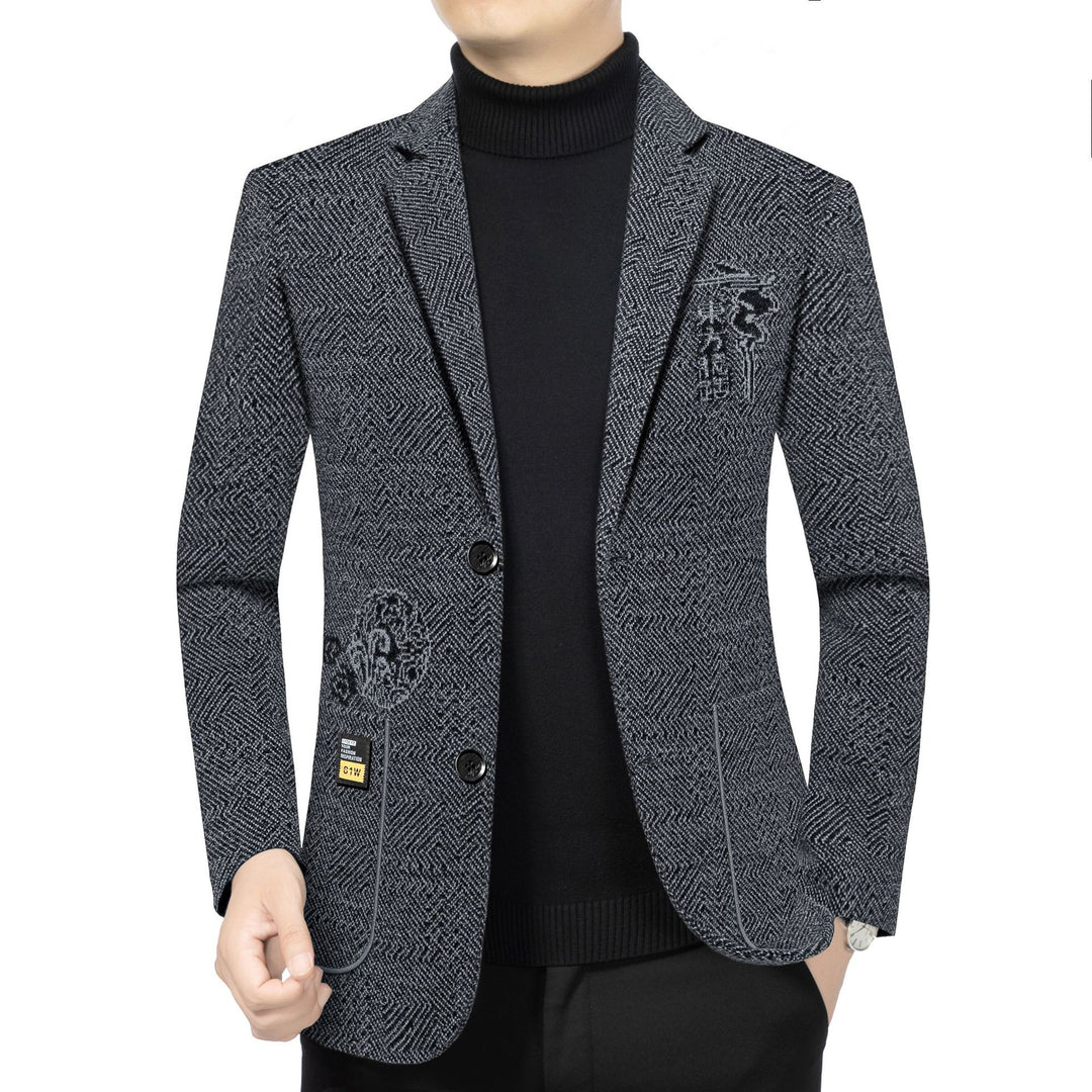 Men's Tailored Knit Blazer in Boucle Look with Patch Pockets Mune Fashion