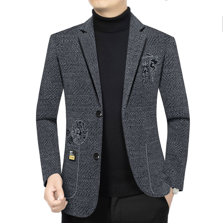 Men's Tailored Knit Blazer in Boucle Look with Patch Pockets Mune Fashion