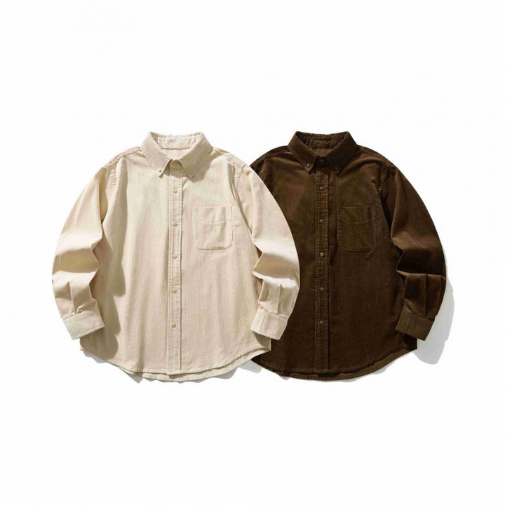 Unisex Boxy Cord Shirt in Overshirt Style with Button-Down Collar and Patch Chest Pocket Mune Fashion