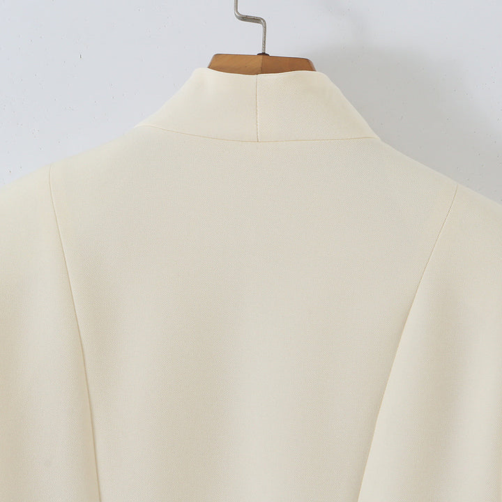Women's Tailored Peplum Blazer with Stand Collar and Decorative Button Placket Mune Fashion