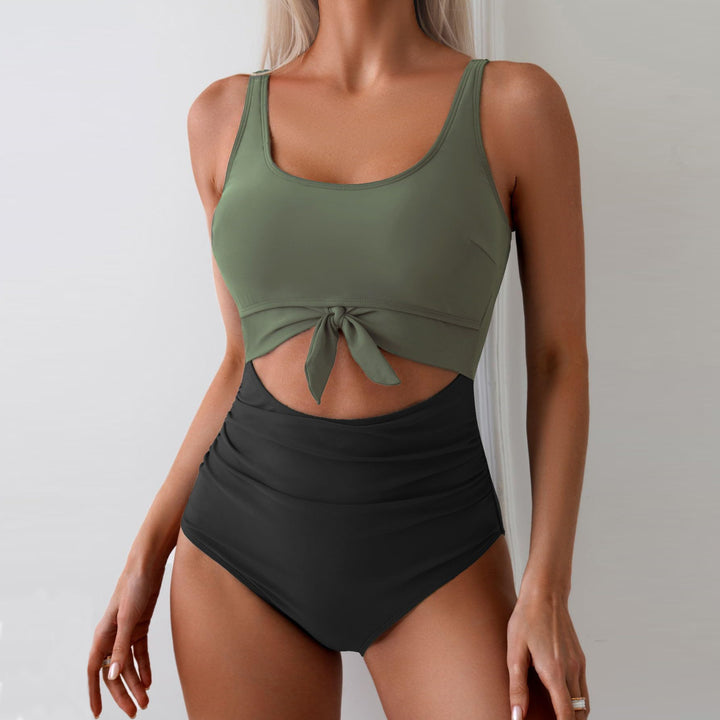 Women's One-Piece Swimsuit with Trendy Cut-Out Design and Adjustable Knot Mune Fashion