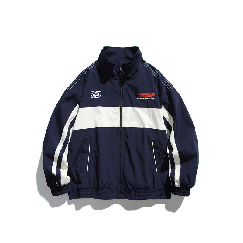 Men's sporty retro training jacket with striped detail and stand-up collar Mune Fashion