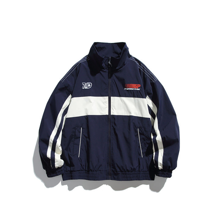 Men's sporty retro training jacket with striped detail and stand-up collar Mune Fashion