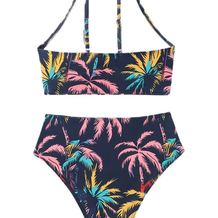 Ladies Sporty Bikini Set with High Collar and Tropical Design Mune Fashion