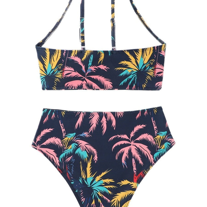Ladies Sporty Bikini Set with High Collar and Tropical Design Mune Fashion