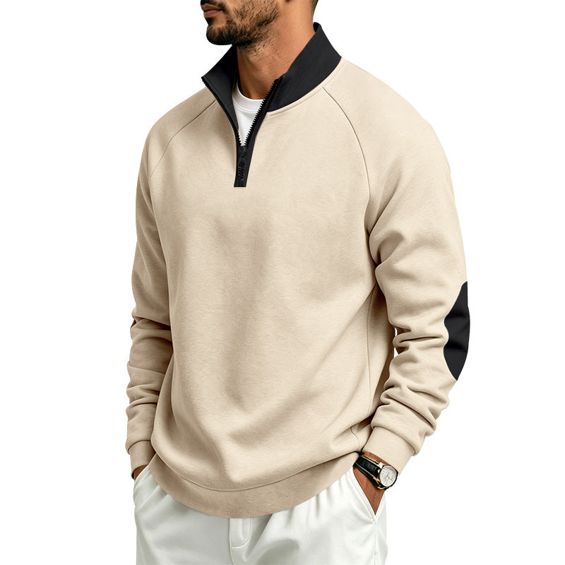 Men's Half-Zip Pullover with Stand Collar and Elbow Patches Mune Fashion