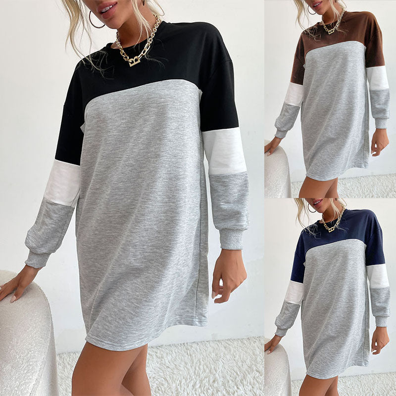 Ladies Colorblock Sweat Dress with Round Neckline and Casual Fit Mune Fashion