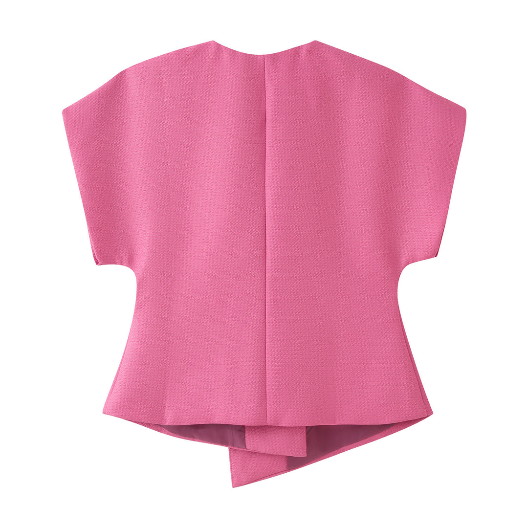 Women's short blazer without sleeves with tailored peplum and deep V-neck Mune Fashion
