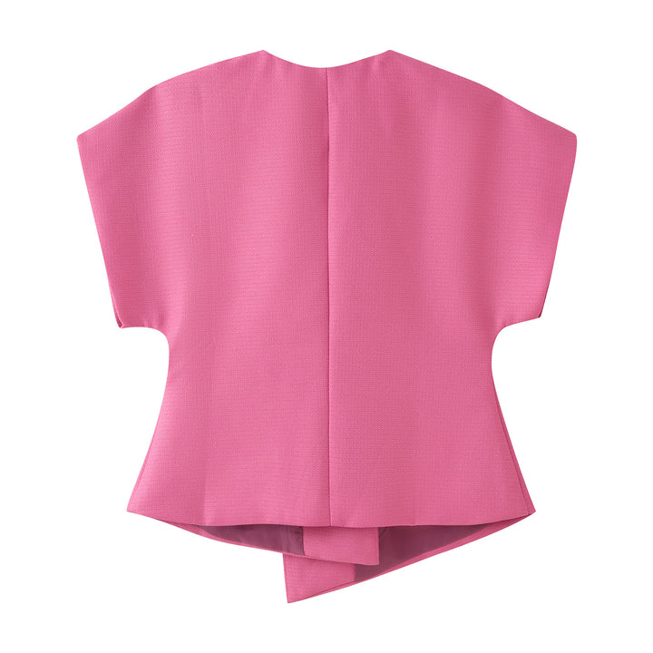 Women's short blazer without sleeves with tailored peplum and deep V-neck Mune Fashion