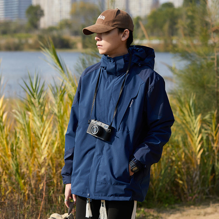 Women two-layer water-repellent outdoor jacket with hood, waist adjustment and contrast piping Mune Fashion