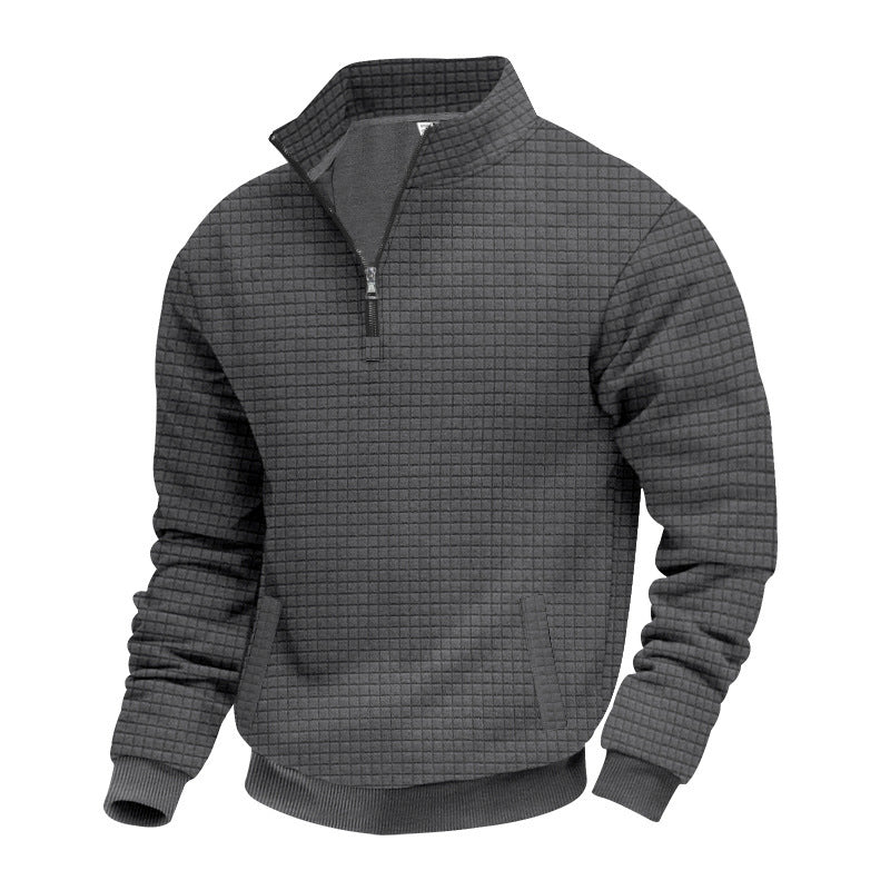 Men's quilted half-zip sweater with square waffle texture and kangaroo pocket Mune Fashion