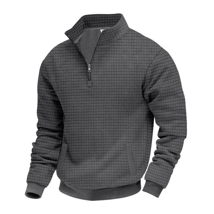 Men's quilted half-zip sweater with square waffle texture and kangaroo pocket Mune Fashion