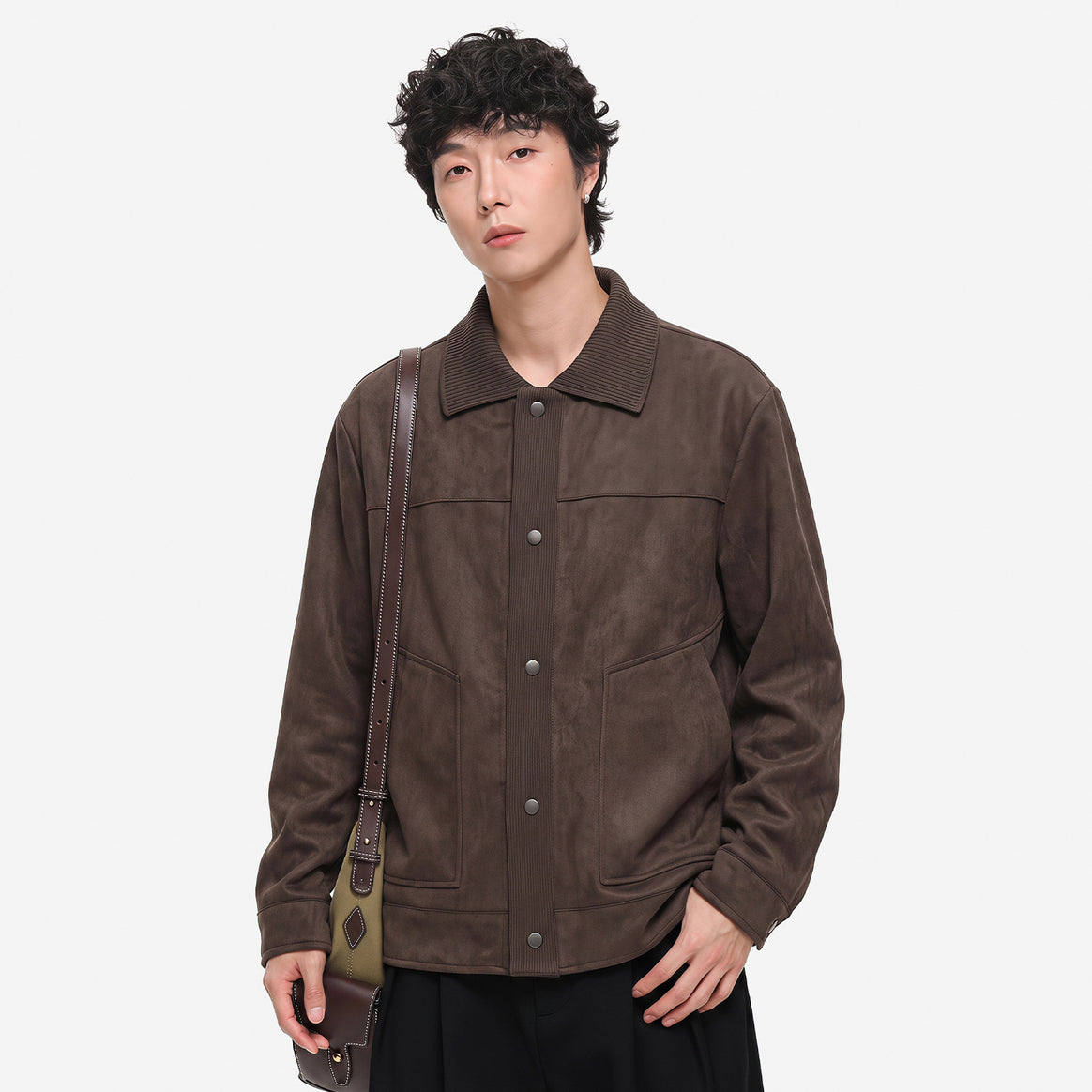 Men's overshirt jacket in suede look with ribbed collar and press stud placket Mune Fashion