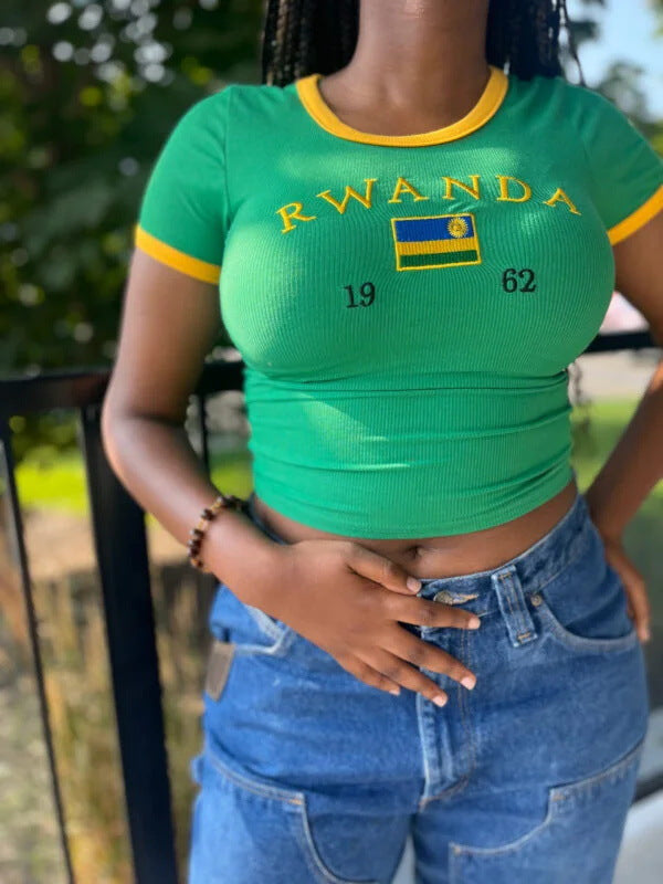 Women's short cotton crop shirt with round neck and Brazil print Mune Fashion