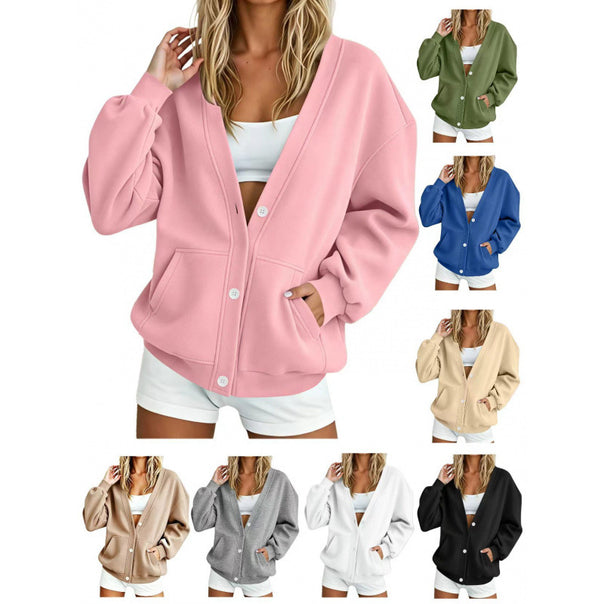 Women's Oversized Cardigan with Button Placket, Insert Pockets and Balloon Sleeves Mune Fashion