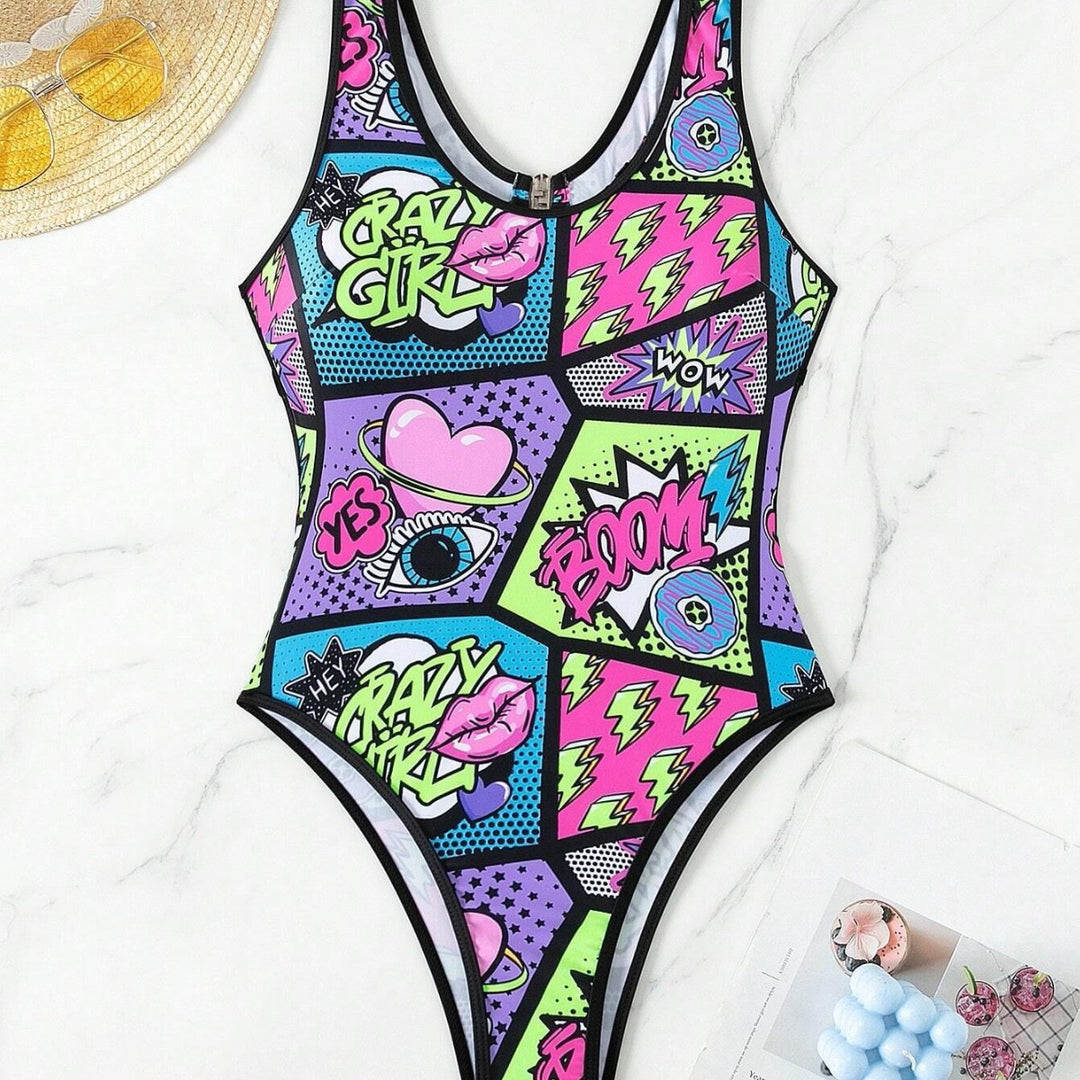 Women’s sporty jumpsuit with colorful comic pattern Mune Fashion