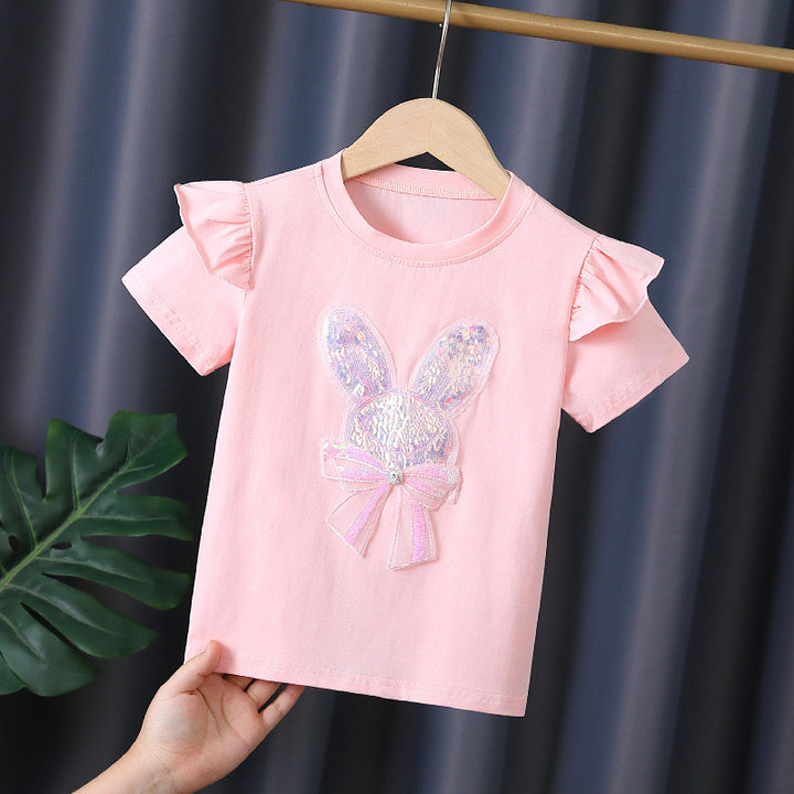 Girl's T-shirt with embroidered bunny and ruffle details Mune Fashion