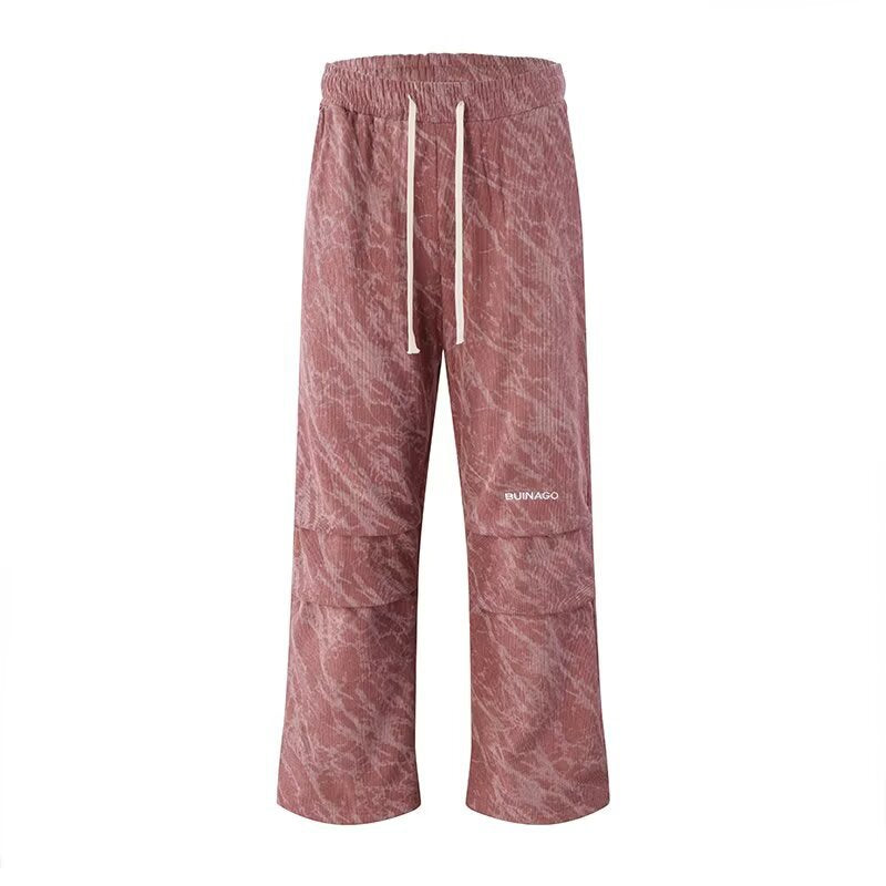 Men's Wide Cargo-Baggy Pants with Drawstring Waist, Flap Pockets & Technical Marble Print Mune Fashion