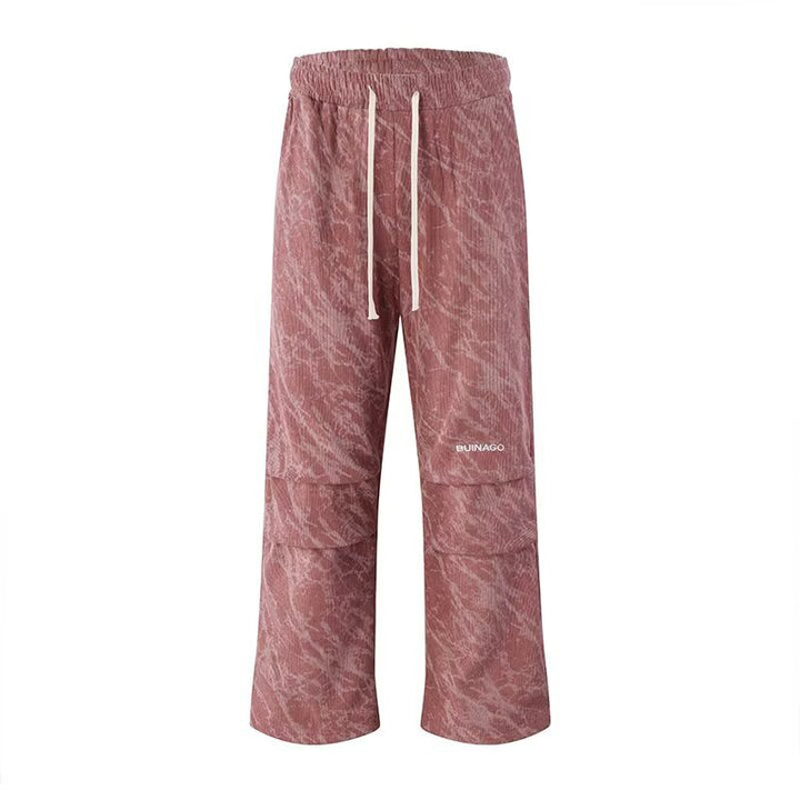 Men's Wide Cargo-Baggy Pants with Drawstring Waist, Flap Pockets & Technical Marble Print Mune Fashion