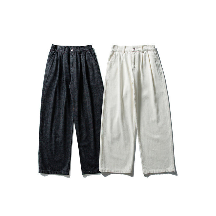 Women high-waisted wide pleated trousers made of cotton blend with straight leg Mune Fashion
