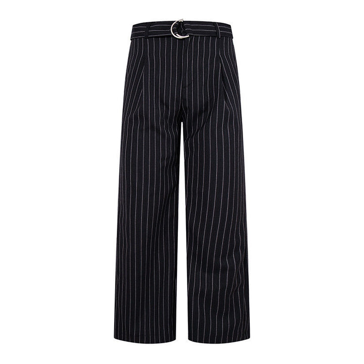 Women Wide Linen-Mix Culotte Pants with High Waist and D-Ring Belt Mune Fashion