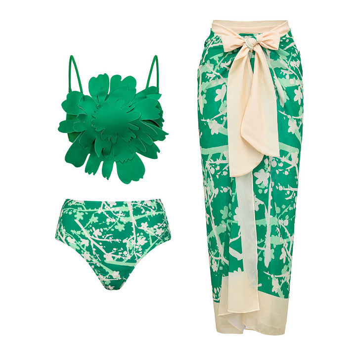 Women's bikini set with special floral decor and long wrap skirt Mune Fashion