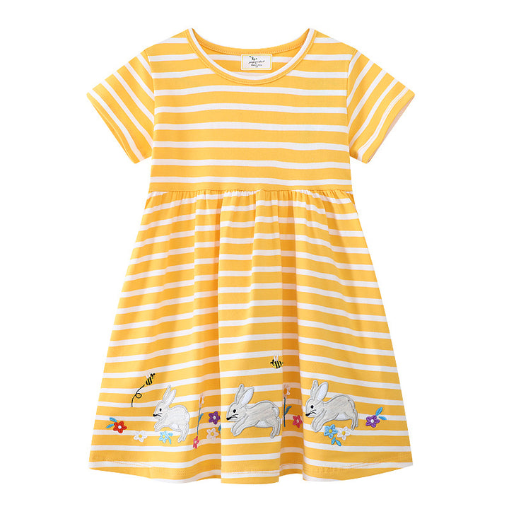 Girl's casual dress with striped design and lovely rabbit appliqués Mune Fashion