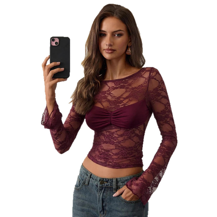 Ladies' fitted lace top with integrated bustier and gathered breast area Mune Fashion