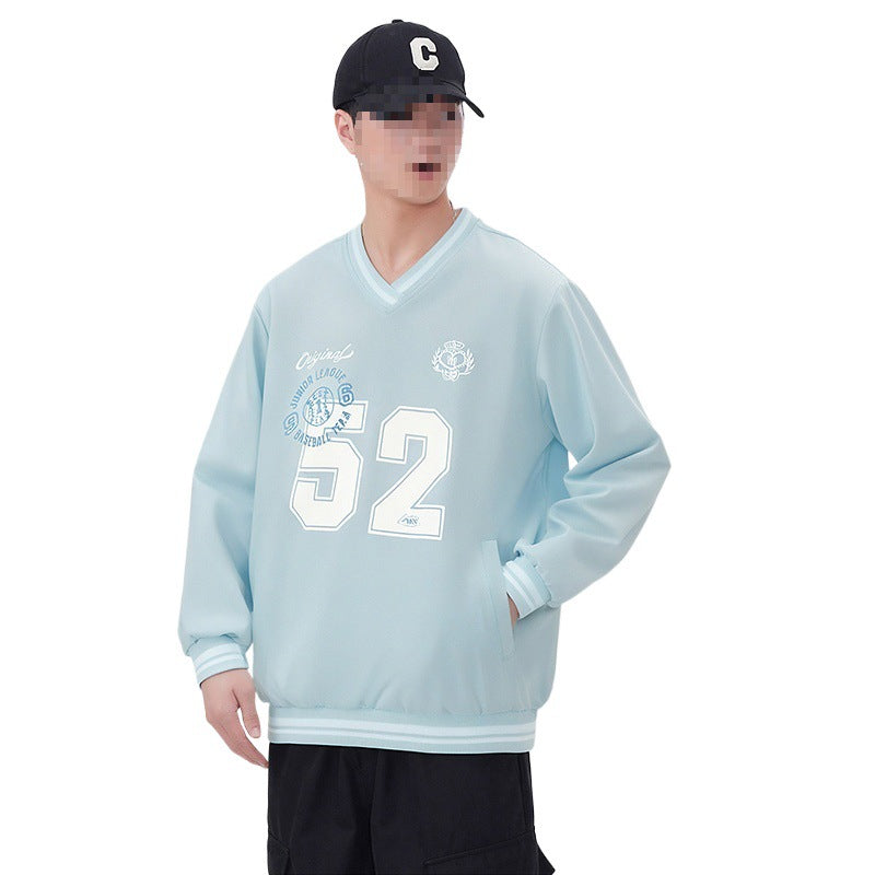 Men's Oversized V-Neck Sports Sweatshirt in College Look with Striped Cuffs Mune Fashion