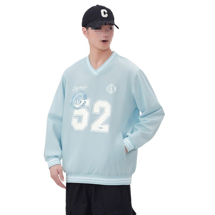 Men's Oversized V-Neck Sports Sweatshirt in College Look with Striped Cuffs Mune Fashion