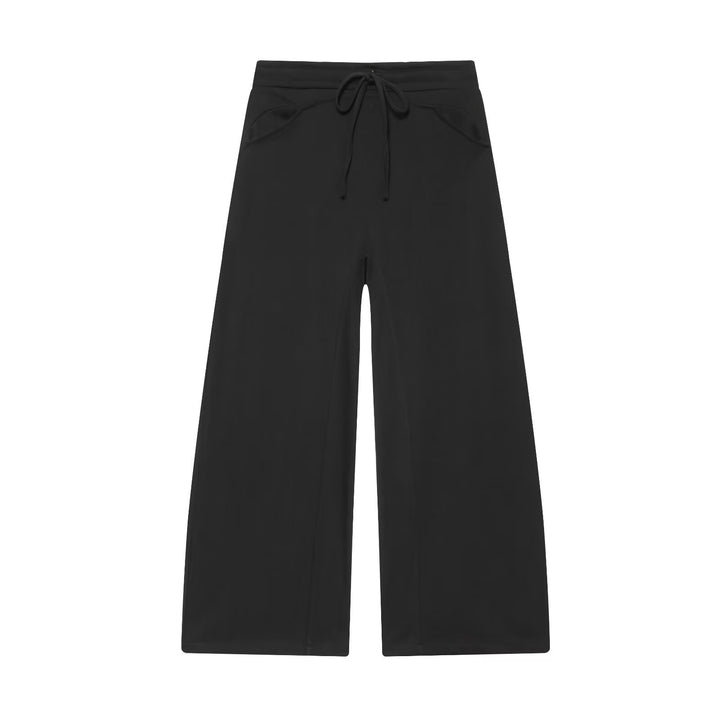 Women Wide Cropped Jogger with Drawstring, Side Pockets and Decorative Stitching Mune Fashion