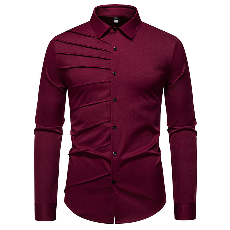 Men's Tailored Business Shirt with Diagonal Pleat Design Mune Fashion