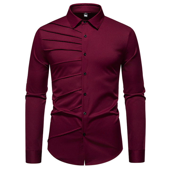 Men's Tailored Business Shirt with Diagonal Pleat Design Mune Fashion