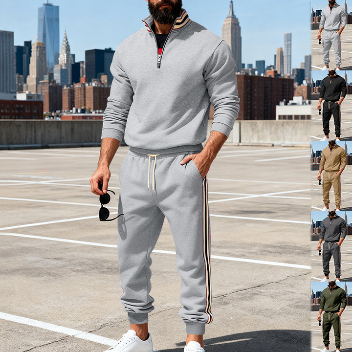 Men's stylish tracksuit set with half-zip, striped side stripes, and tapered jogger pants Mune Fashion