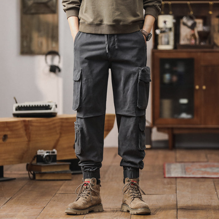 Men's Technical Cargo Jogger Pants with Drawstring Waist, Multi-Function Pockets and Elastic Cuffs Mune Fashion