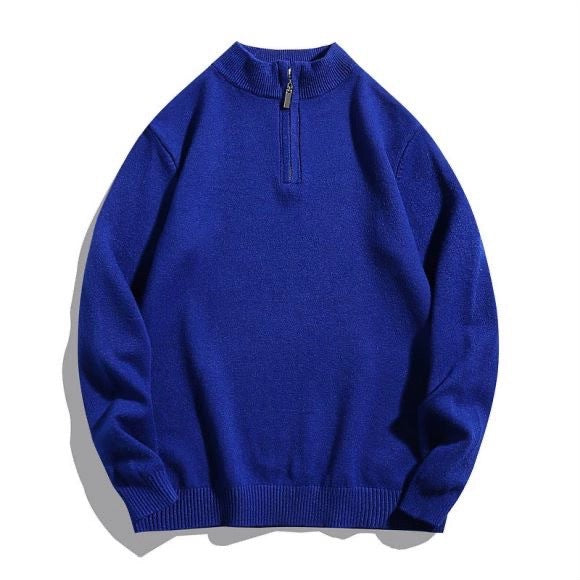 Men's fine-knit half-zip pullover in merino look with stand-up collar and ribbed cuffs Mune Fashion
