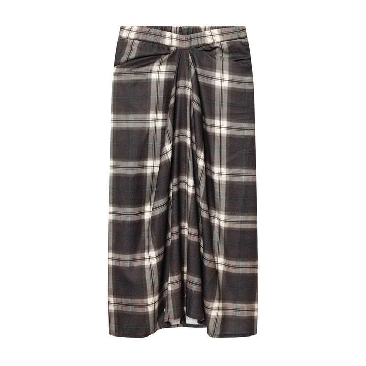 Women's midi skirt with check pattern and decorative front draping Mune Fashion