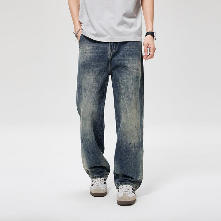 Men's baggy jeans in vintage wash with high waist, relaxed leg & subtle distressed look Mune Fashion