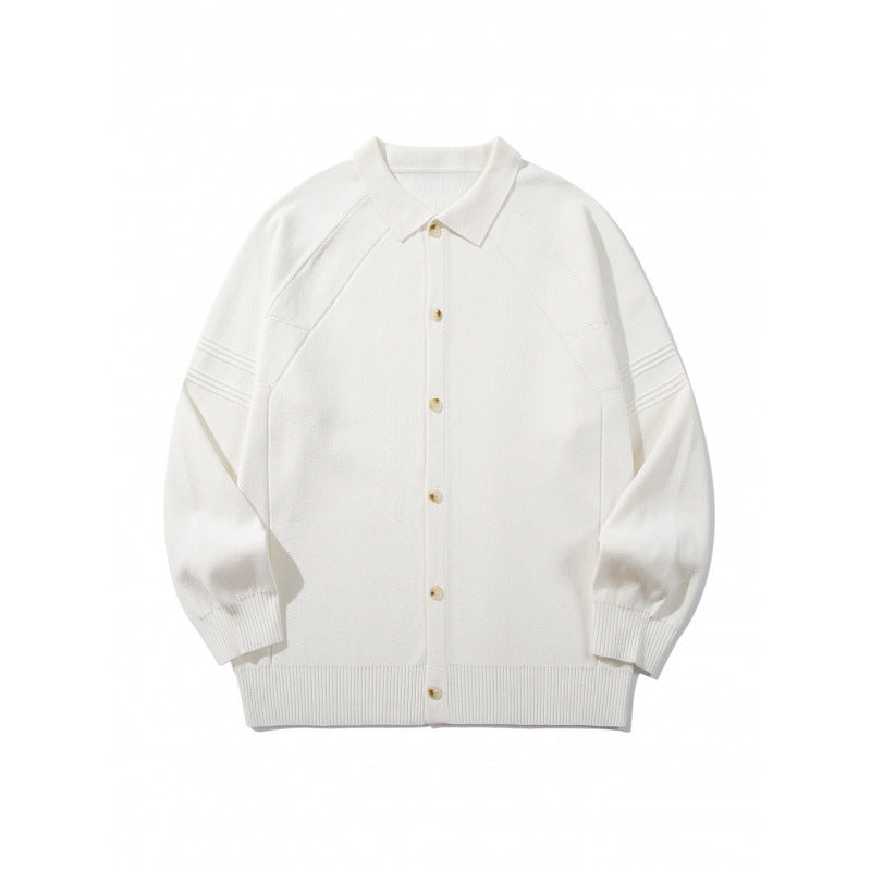 Unisex Boxy Knit Cardigan with Shirt Collar, Raglan Sleeves and Ribbed Hems Mune Fashion