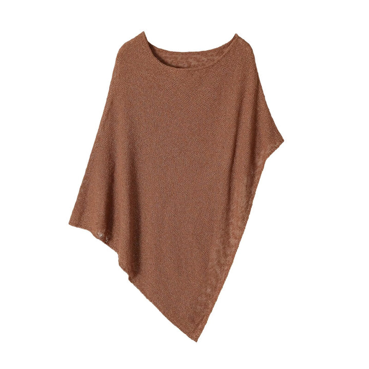 Women's lightweight knit poncho with asymmetrical hem and wide round neckline Mune Fashion